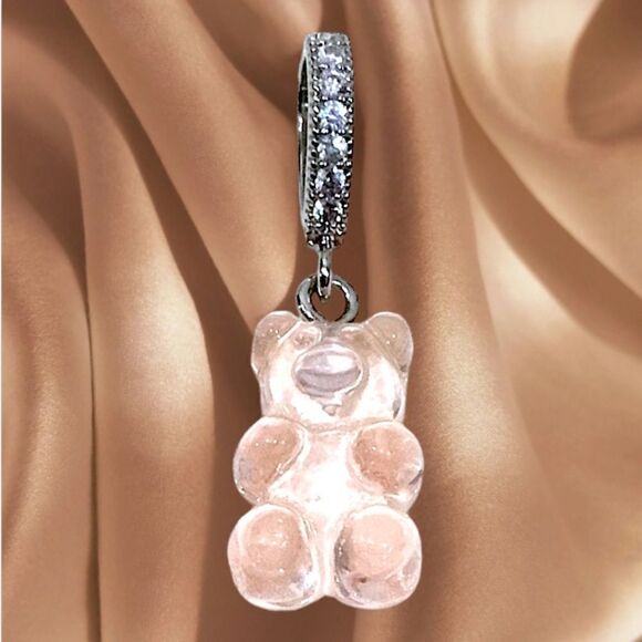 NOSTALGIC GUMMY BEAR CHARM SILVER PENDANT CUBIC ZIRCON - Picture 1 of 3